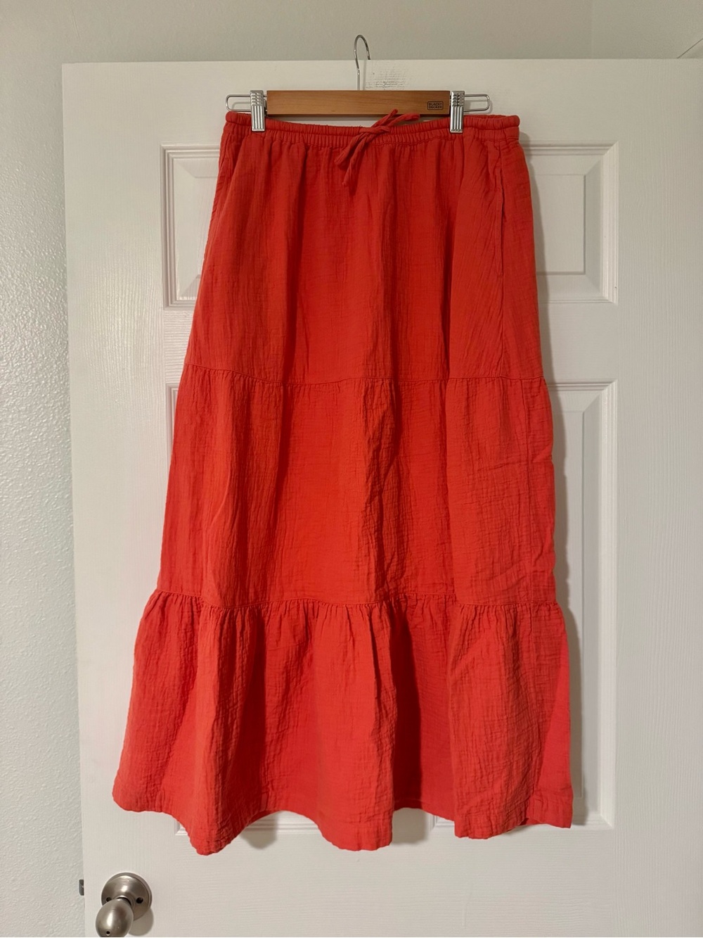 PACT Coastal Double Gauze Tiered Maxi Skirt Organic Cotton Kumquat Orange - Picture 2 of 5
